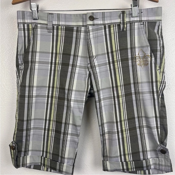 Old Skool Urban Wear Women's Plaid Striped Shorts Pockets/Zip Size 13/14 - Picture 1 of 12